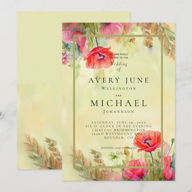 Invitación a la boda de primavera de los Poppies d (Anverso / Reverso)