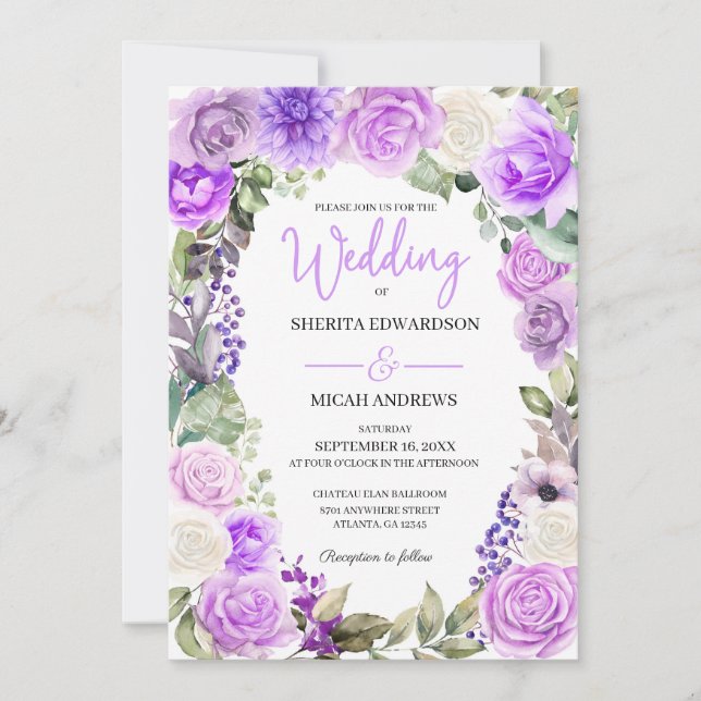 Invitación a la boda de Primavera Floral Púrpura (Anverso)