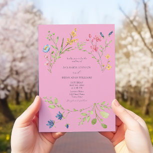 Invitación a la boda de primavera rosada retro