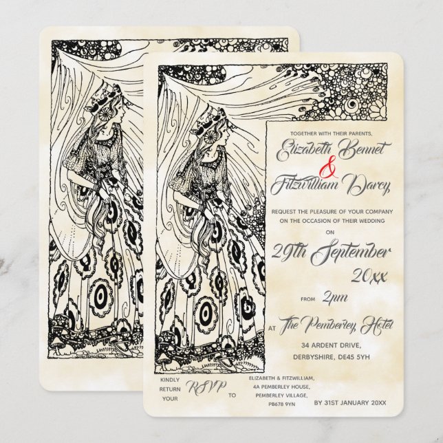 Invitación a la boda de princesas de cuento de had (Anverso / Reverso)