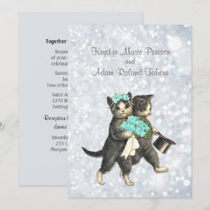 Invitación a la boda de puentes gatos Aqua-Silver