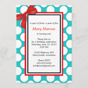 Invitación a la boda de Punto de Polka Rojo y Aqua