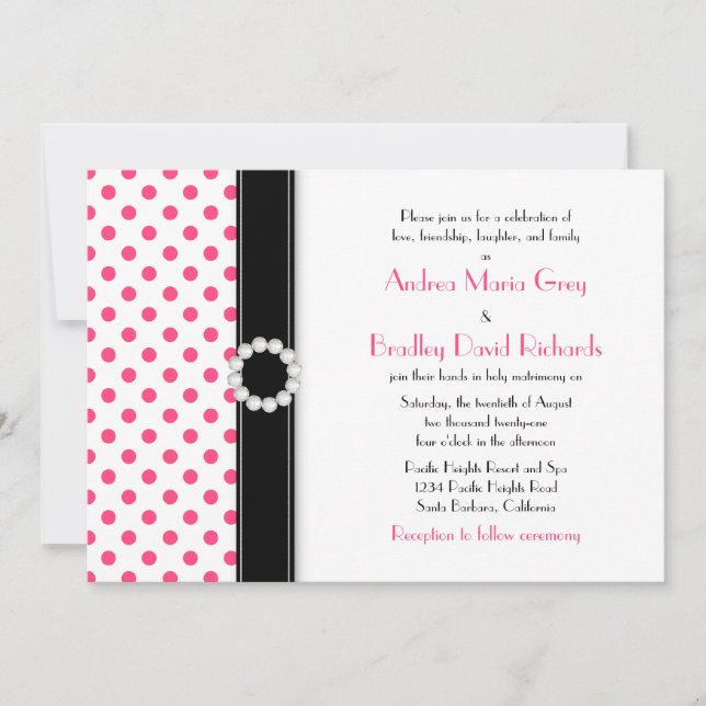 Invitación a la boda de Punto de Polka Rosa Calien (Anverso)