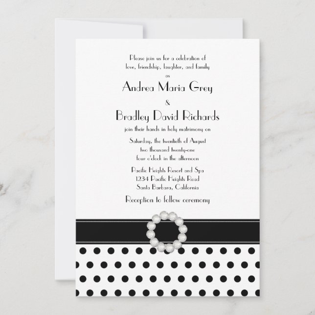Invitación a la Boda de Punto Polka Blanco (Anverso)