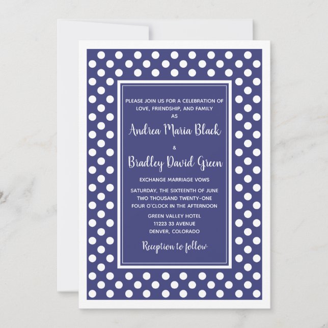 Invitación a la boda de Punto Polka Blanco de la M (Anverso)