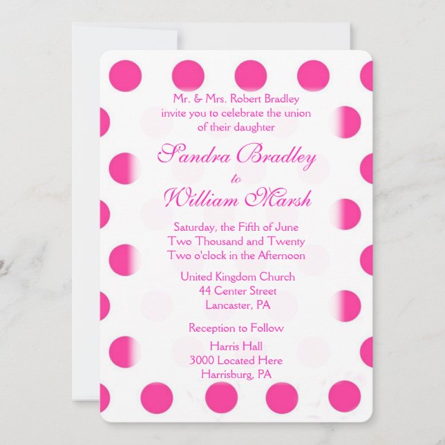 Invitación a la boda de Punto Polka Rosa (Anverso)