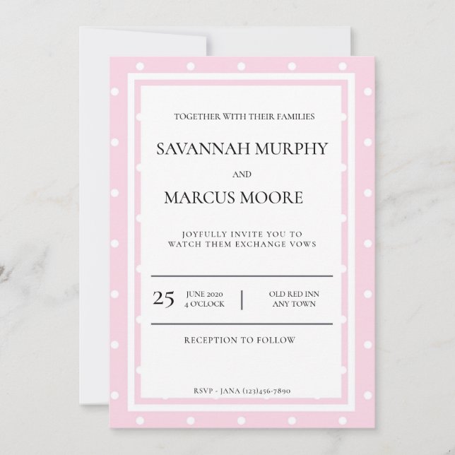Invitación a la boda de Punto Polka Rosa (Anverso)