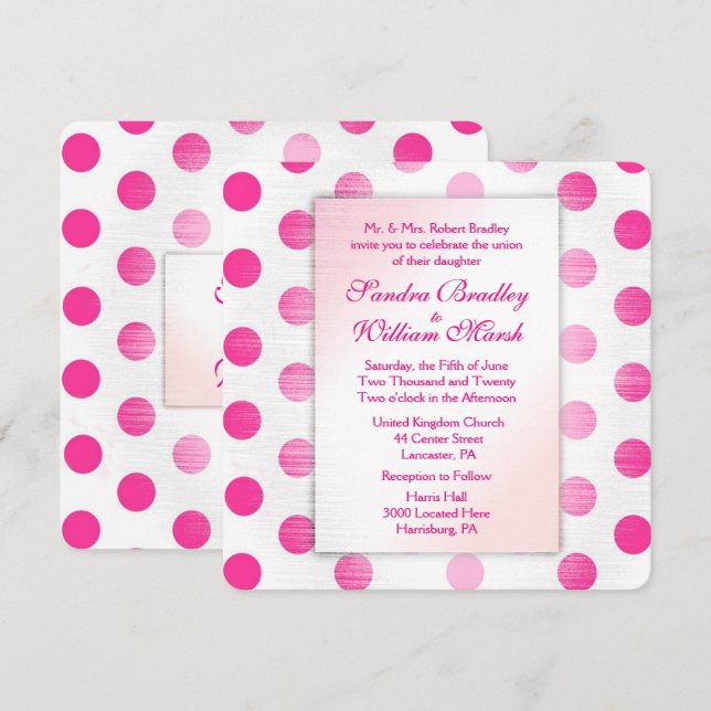 Invitación a la boda de Punto Polka Rosa (Anverso / Reverso)