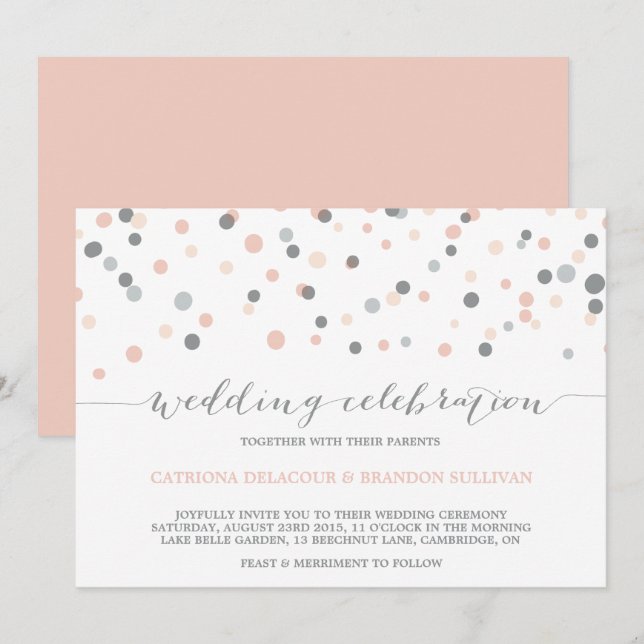 Invitación a la boda de puntos de confetti grises  (Anverso / Reverso)