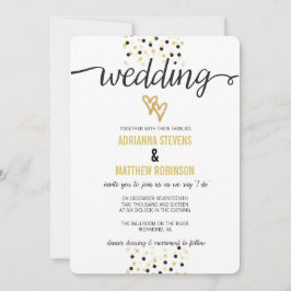 Invitación a la boda de puntos de confetti negro y