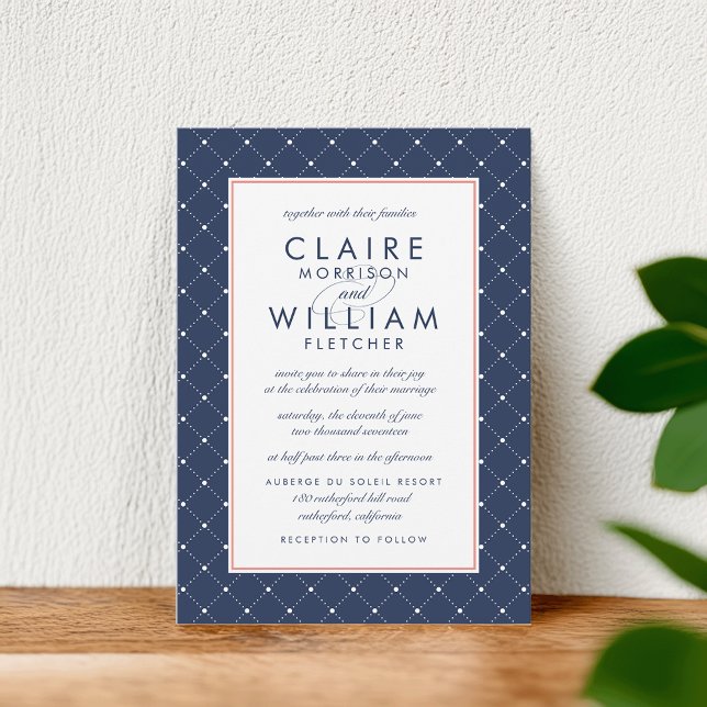 Invitación a la boda de puntos de diamante | Coral (Subido por el creador)