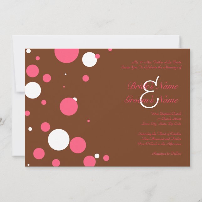 Invitación a la boda de puntos de polka rosa y mar (Anverso)