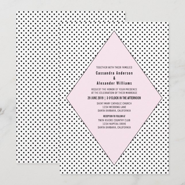 Invitación a la boda de puntos rosados modernos de (Anverso / Reverso)
