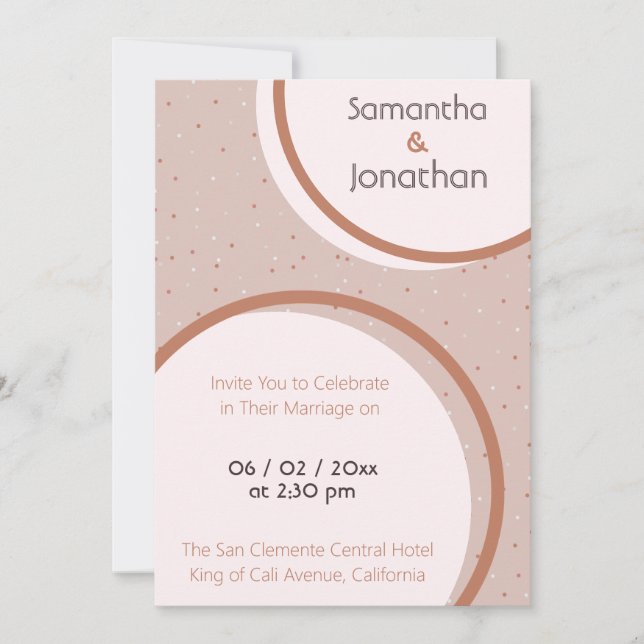 Invitación a la boda de puntos y círculos beige (Anverso)