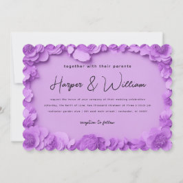 Invitación a la boda de Purple 3d con flores en pa