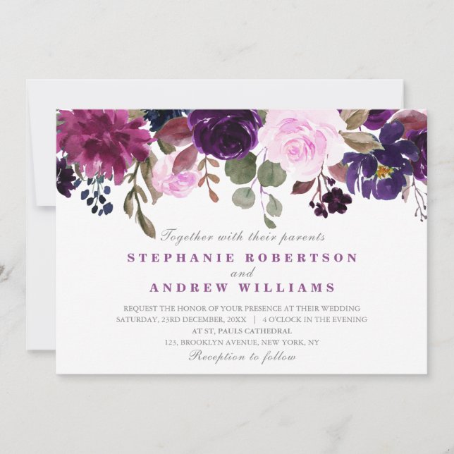 Invitación a la boda de Purple Lavender Floral Boh (Anverso)