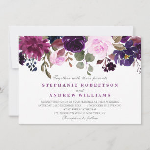 Invitación a la boda de Purple Lavender Floral Boh