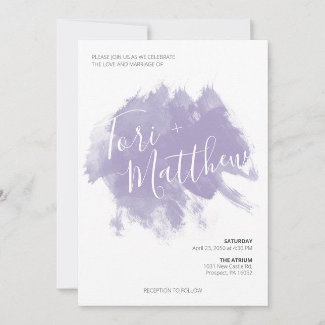 Invitación a la boda de Purple Paint Swatch (Anverso)