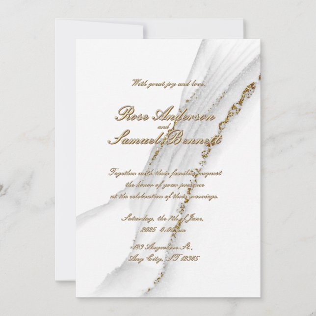 Invitación a la boda de Purpurina blanco con tinta (Anverso)