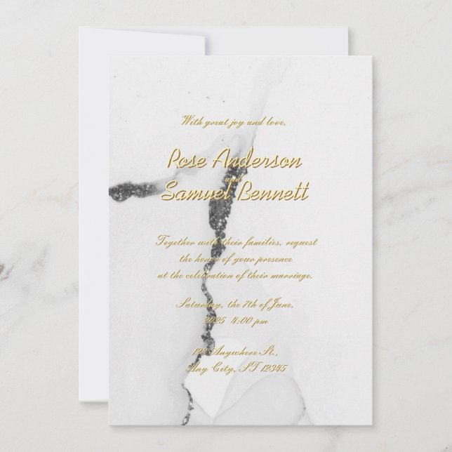 Invitación a la boda de Purpurina blanco negro con (Anverso)