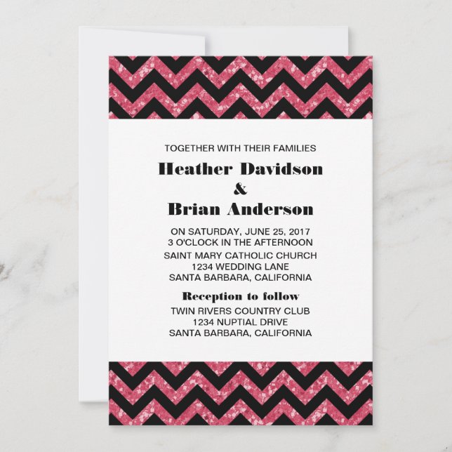 Invitación a la boda de Purpurina de Chevron Rosad (Anverso)