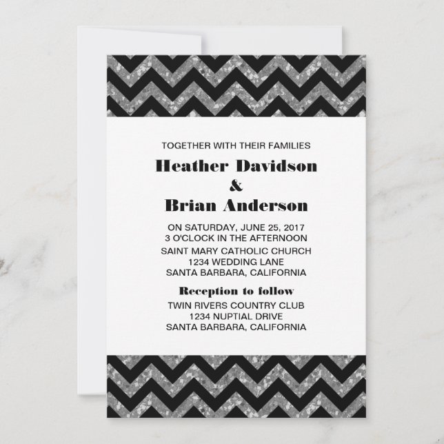 Invitación a la boda de Purpurina de Chevron Silve (Anverso)