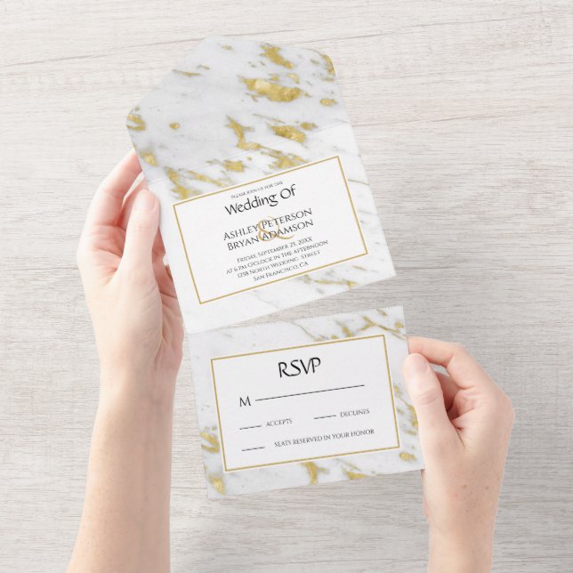 Invitación a la boda de Purpurina dorado de mármol (desgarro)