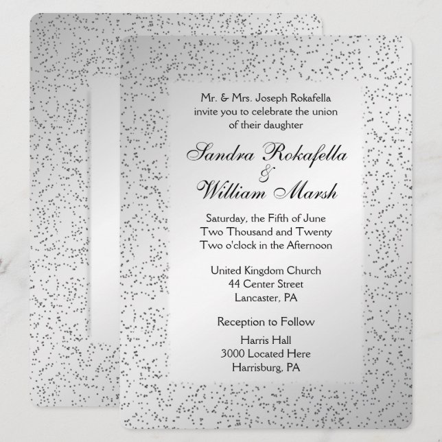 Invitación a la boda de Purpurina plateado (Anverso / Reverso)