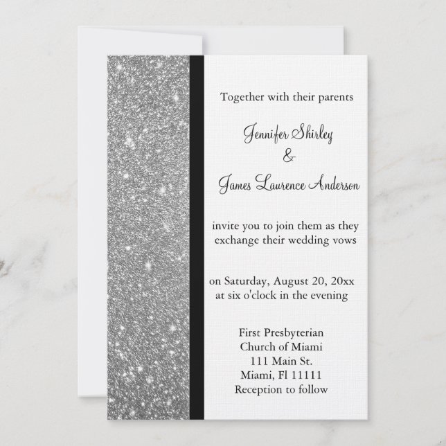 Invitación a la boda de Purpurina plateado (Anverso)