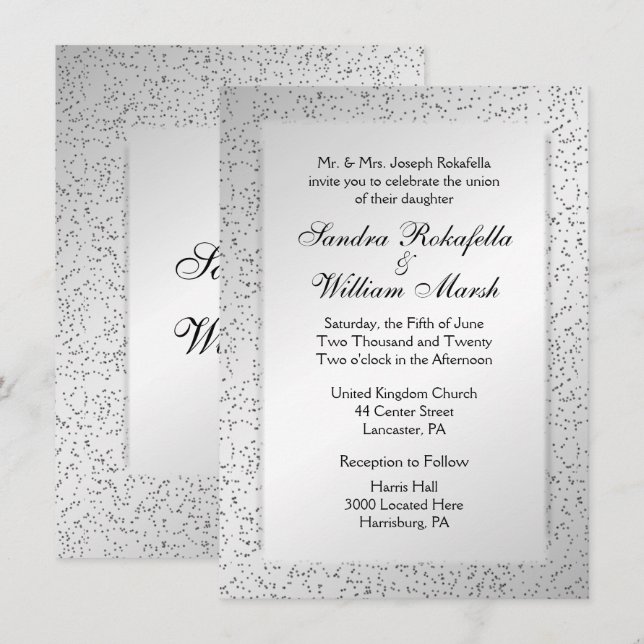 Invitación a la boda de Purpurina plateado (Anverso / Reverso)