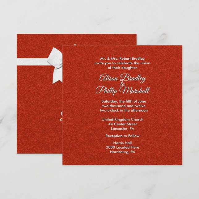 Invitación a la boda de Purpurina Rojo y Boda (Anverso / Reverso)