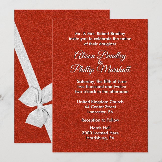 Invitación a la boda de Purpurina rojo y matrimoni (Anverso / Reverso)