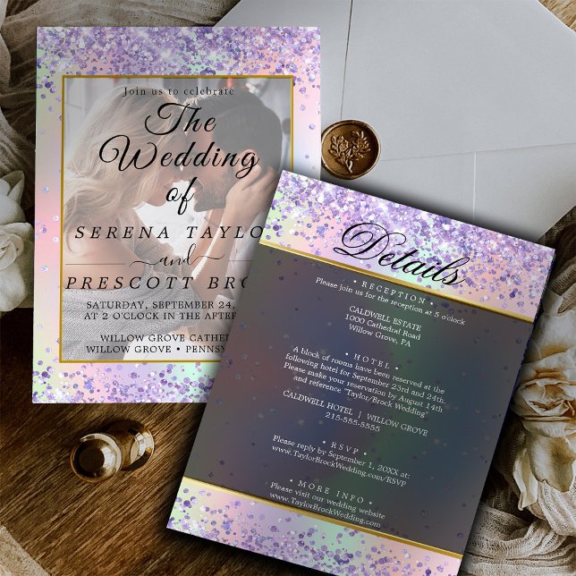 Invitación a la boda de purpurina Vellum Overlay (Subido por el creador)