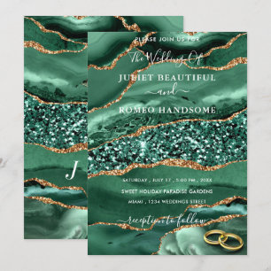 Invitación a la boda de Purpurinas de oro verde es