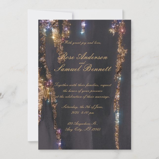 Invitación a la boda de Purpurinas negros (Anverso)