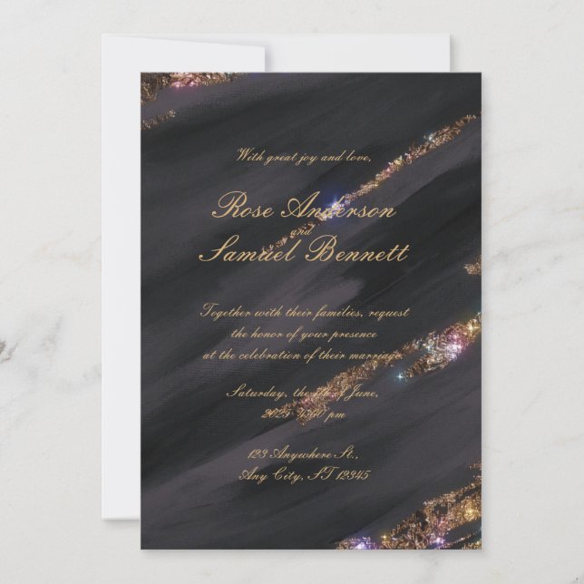 Invitación a la boda de Purpurinas negros (Anverso)