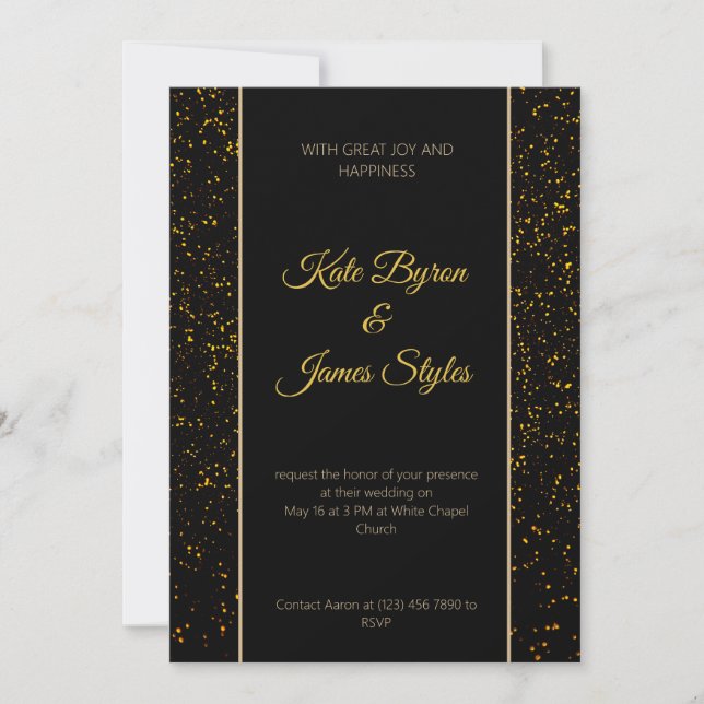 Invitación a la boda de Purpurinas negros y dorado (Anverso)