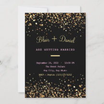 Invitación a la boda de Purpurinas negros y dorado