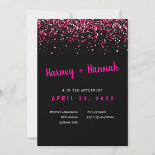 Invitación a la boda de Purpurinas negros y rosado