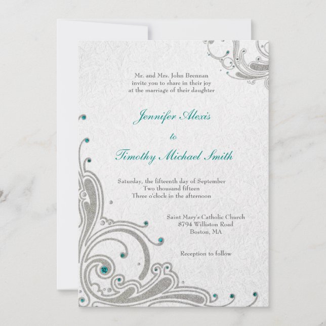 Invitación a la boda de purpurinas plateados + joy (Anverso)