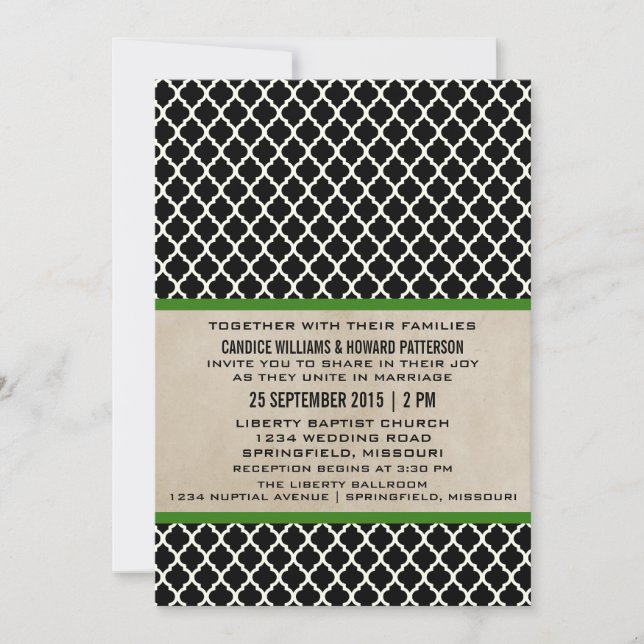 Invitación a la boda de Quatrefoil de Moda Verde (Anverso)