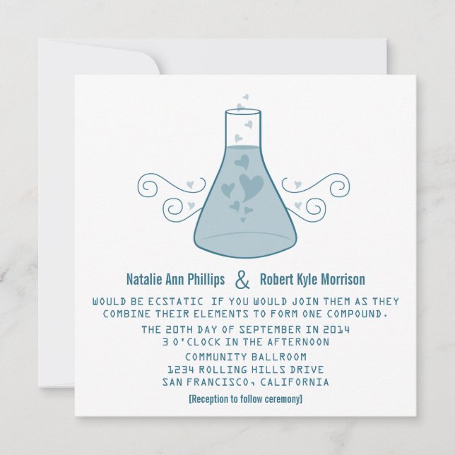 Invitación a la boda de química dulce azul (Anverso)