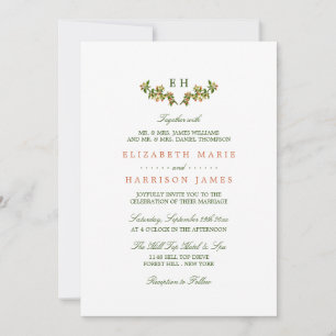 Invitación a la boda de ramas de Apple monograma