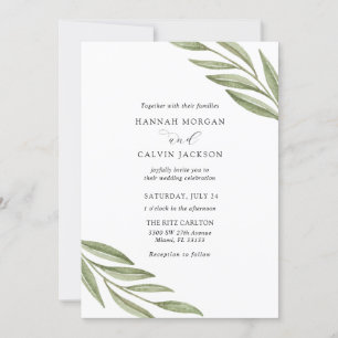 Invitación a la boda de ramas de verde simples
