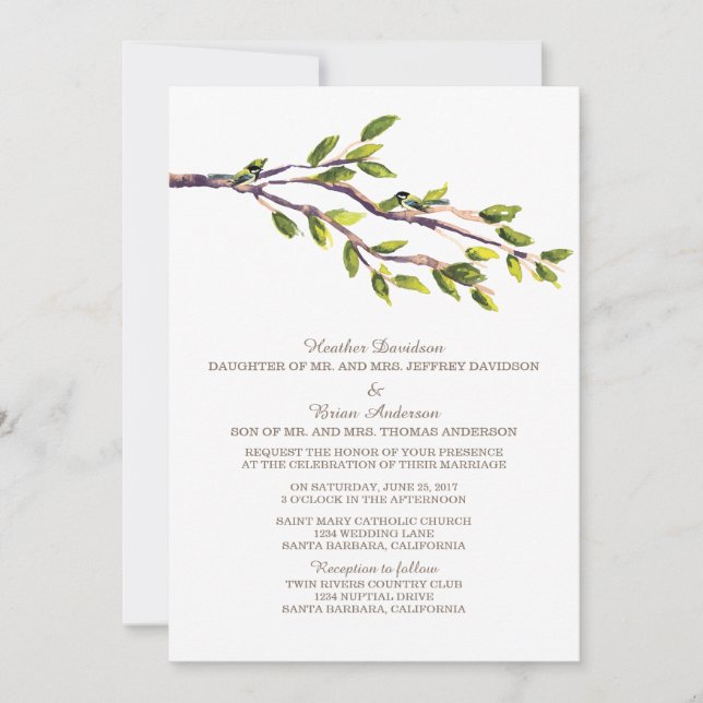 Invitación a la boda de ramas pinchadas (Anverso)