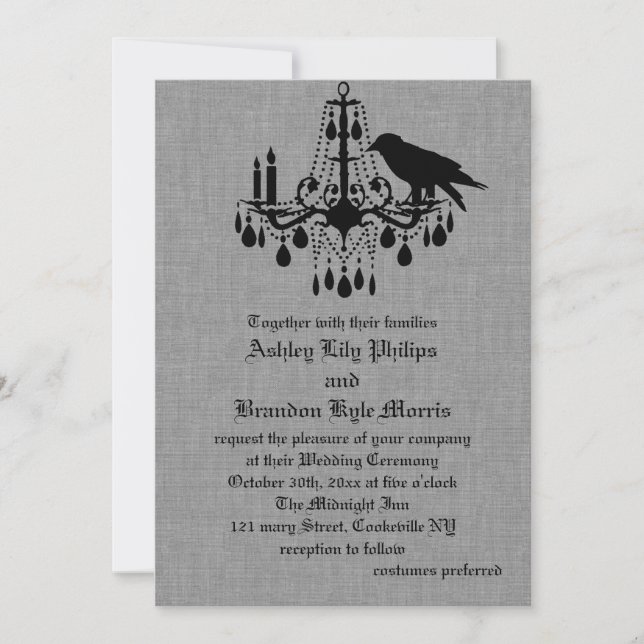 Invitación a la boda de Raven y Spider Damask Gray (Anverso)