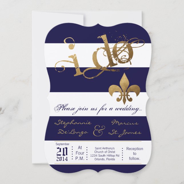 Invitación a la boda de raya moderna Fleur de Leis (Anverso)