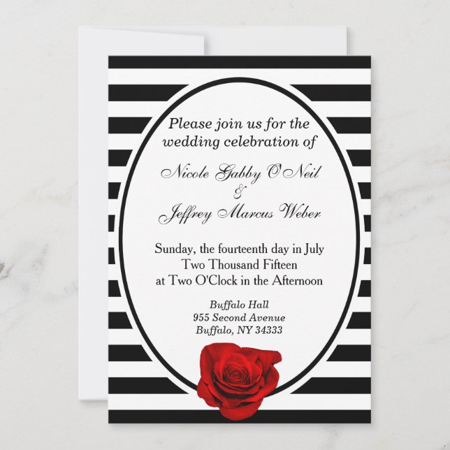 Invitación a la boda de rayas blancas y negras de  (Anverso)