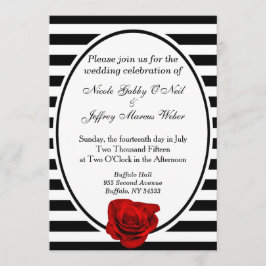 Invitación a la boda de rayas blancas y negras de 