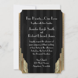 Invitación a la boda de rayas de oro Art Deco